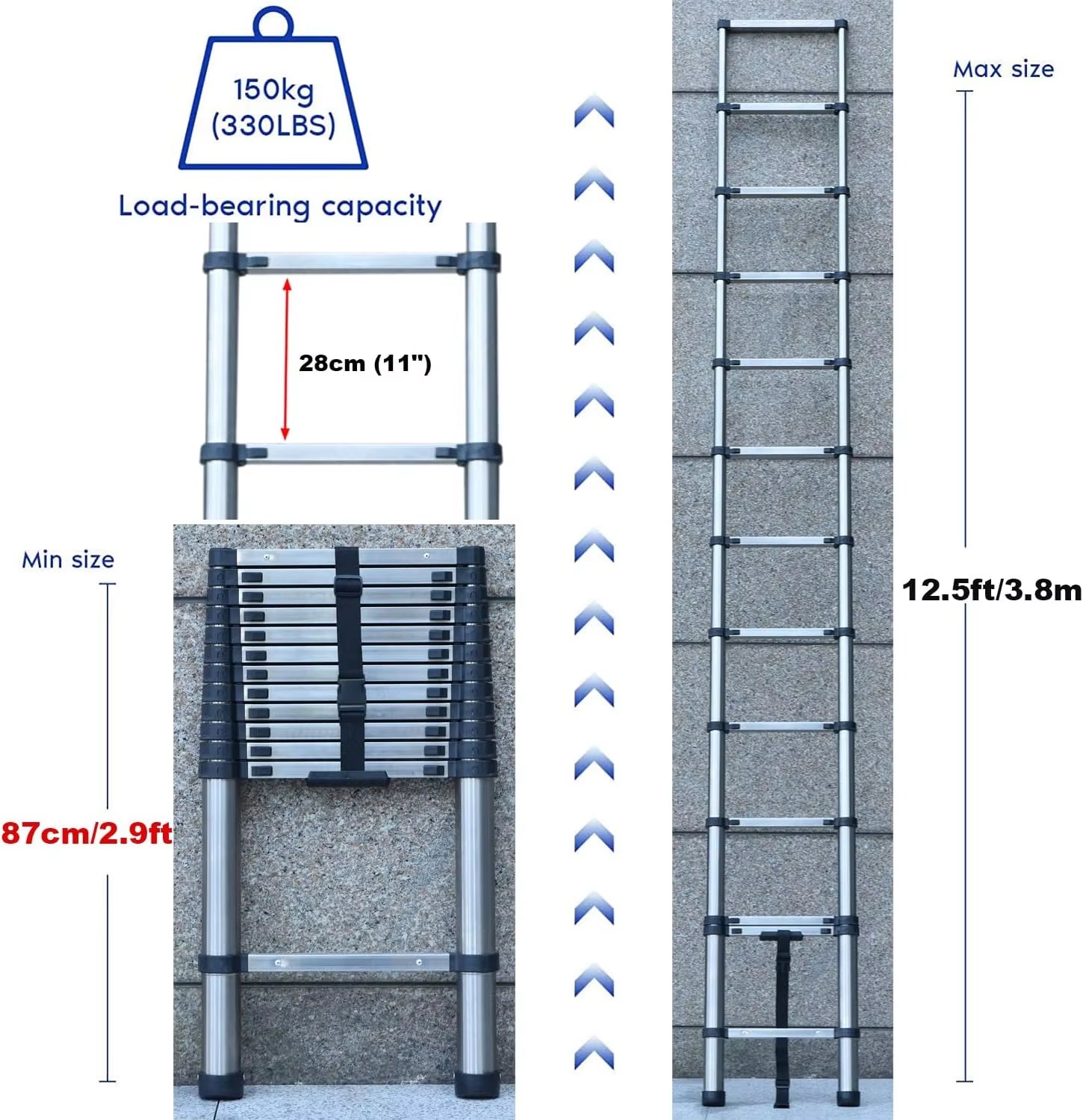 Telescoping Collapsible Extension Ladder 12,5ft