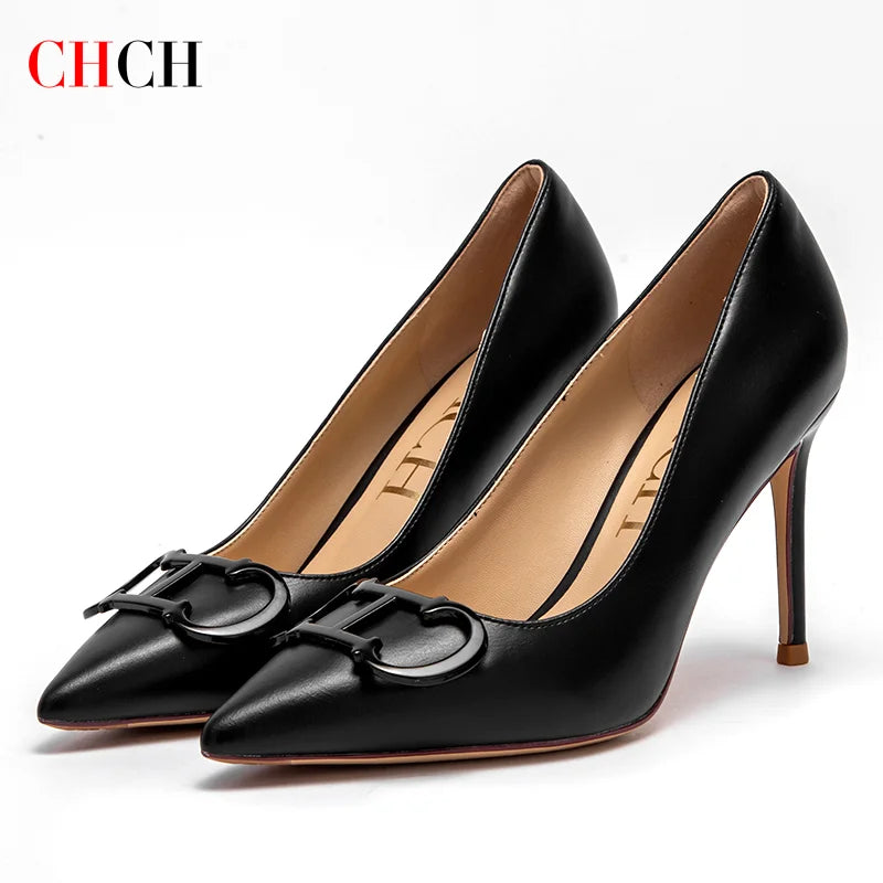 Women'S High Heels New Pointed Metal Buckle Party Carnival Women'S Shoes 9Cm